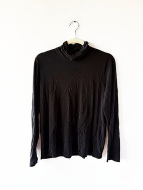 Eileen Fisher Silk Jersey Knit Long Sleeve Turtleneck Black Large L Layering